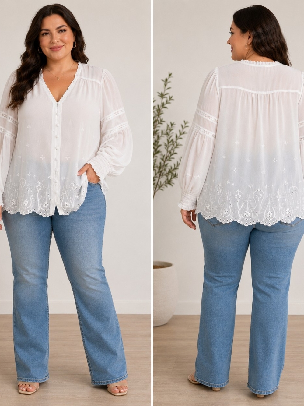 Torrid White Sheer Embroidered Eyelet Button Front Blouse Size 00